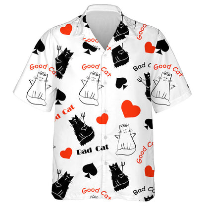 Black And White Funny Cats Spades And Hearts Hawaiian Shirt, Hawaiian Shirt Gift, Christmas Gift