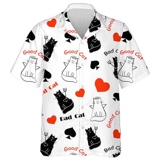 Black And White Funny Cats Spades And Hearts Hawaiian Shirt, Hawaiian Shirt Gift, Christmas Gift