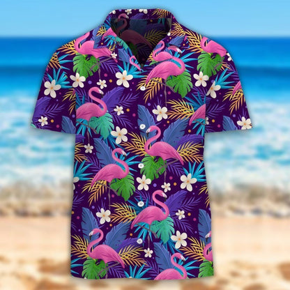 Tropical Flamingo Hawaiian Aloha Shirt Hawaiian Shorts Beach Short Shirt, Hawaiian Shirt Gift, Christmas Gift