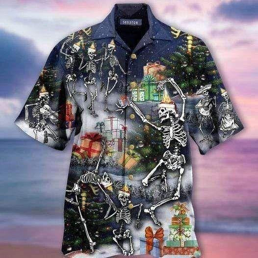 Lovely Skeletons Christmas Dancing Design Hawaiian Shirt,Hawaiian Shirt Gift, Christmas Gift