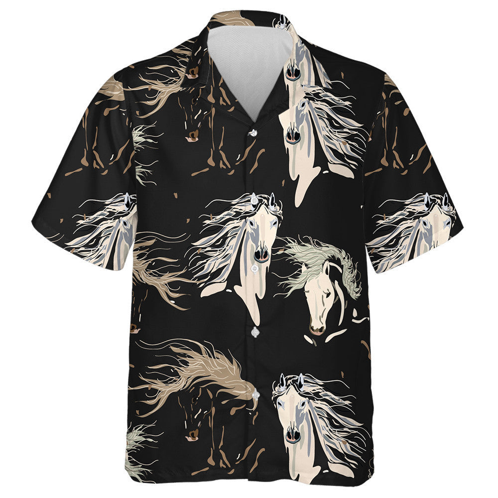 Galloping Horse Square Beige Black Color Background Hawaiian Shirt, Hawaiian Shirt Gift, Christmas Gift