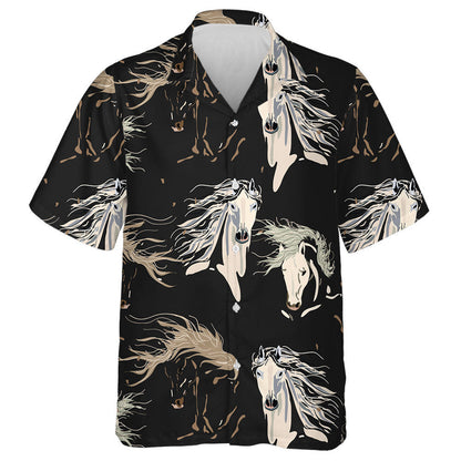 Galloping Horse Square Beige Black Color Background Hawaiian Shirt, Hawaiian Shirt Gift, Christmas Gift