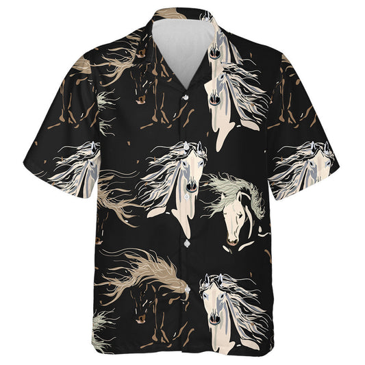 Galloping Horse Square Beige Black Color Background Hawaiian Shirt, Hawaiian Shirt Gift, Christmas Gift