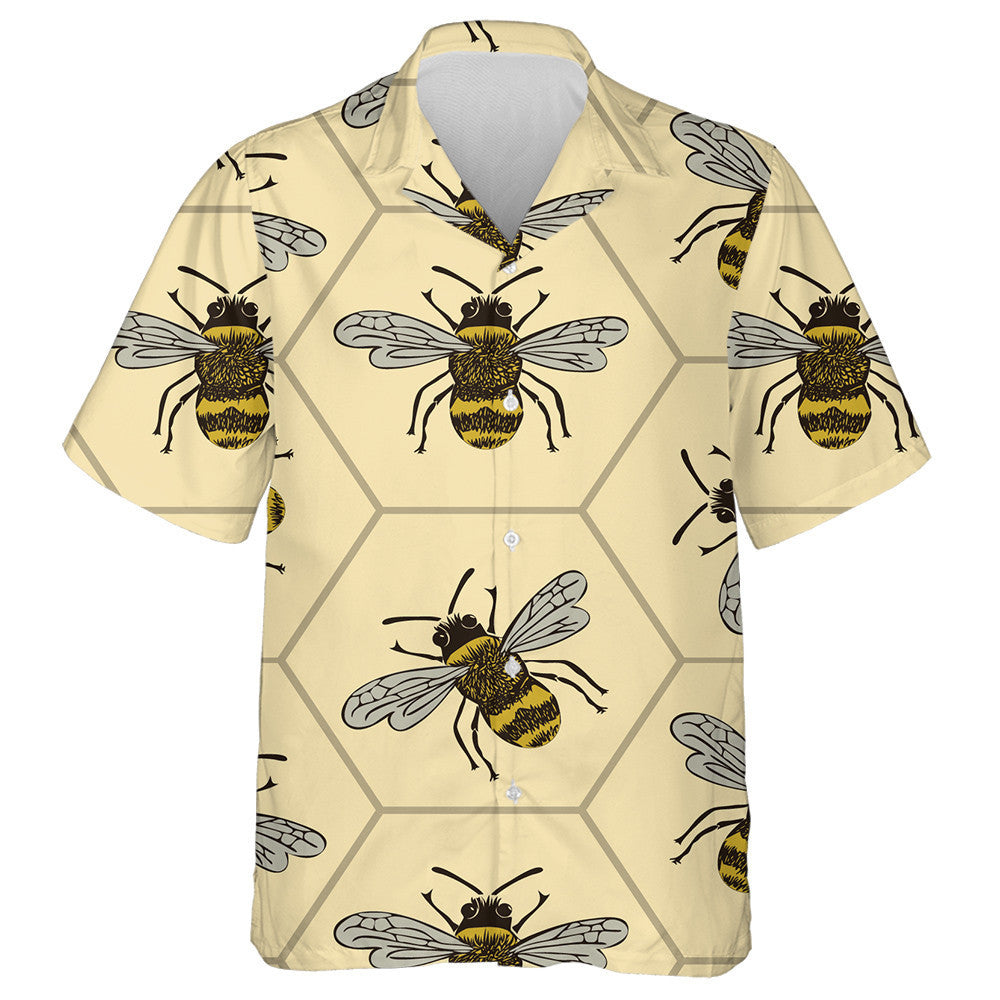 Bees On Yellow Honey Comb In Vintage Style Hawaiian Shirt, Hawaiian Shirt Gift, Christmas Gift