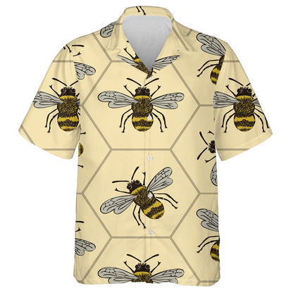 Bees On Yellow Honey Comb In Vintage Style Hawaiian Shirt, Hawaiian Shirt Gift, Christmas Gift