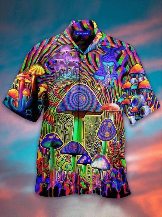 Hippie Mushroom Love Color Psychedelic Design Hawaiian Shirt,Hawaiian Shirt Gift, Christmas Gift