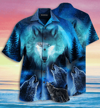 Bright Gray Wolf Nice Ornamental Hawaiian Shirt, Hawaiian For Gift