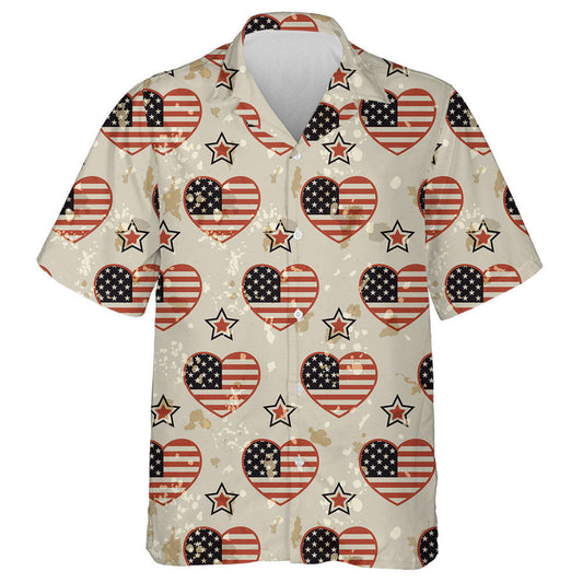 American Vintage Patriotic Pattern In National Colors With Spots Hawaiian Shirt, Hawaiian Shirt Gift, Christmas Gift