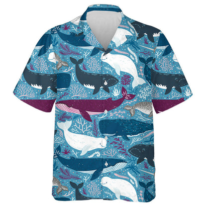 Underwater World With Lovely Whales Fishes And Seaweed Pattern Hawaiian Shirt, Hawaiian Shirt Gift, Christmas Gift
