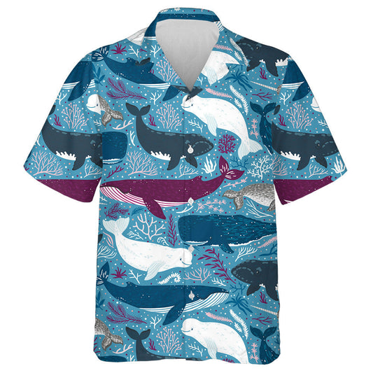 Underwater World With Lovely Whales Fishes And Seaweed Pattern Hawaiian Shirt, Hawaiian Shirt Gift, Christmas Gift