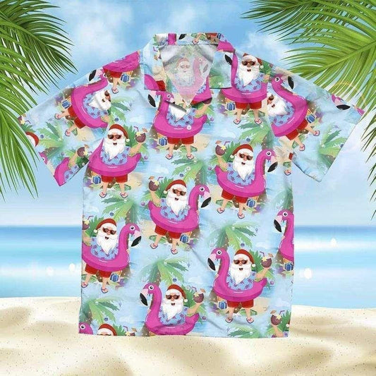 Christmas Santa Claus With Flamingo Funny Hawaiian Shirt, Hawaiian For Gift