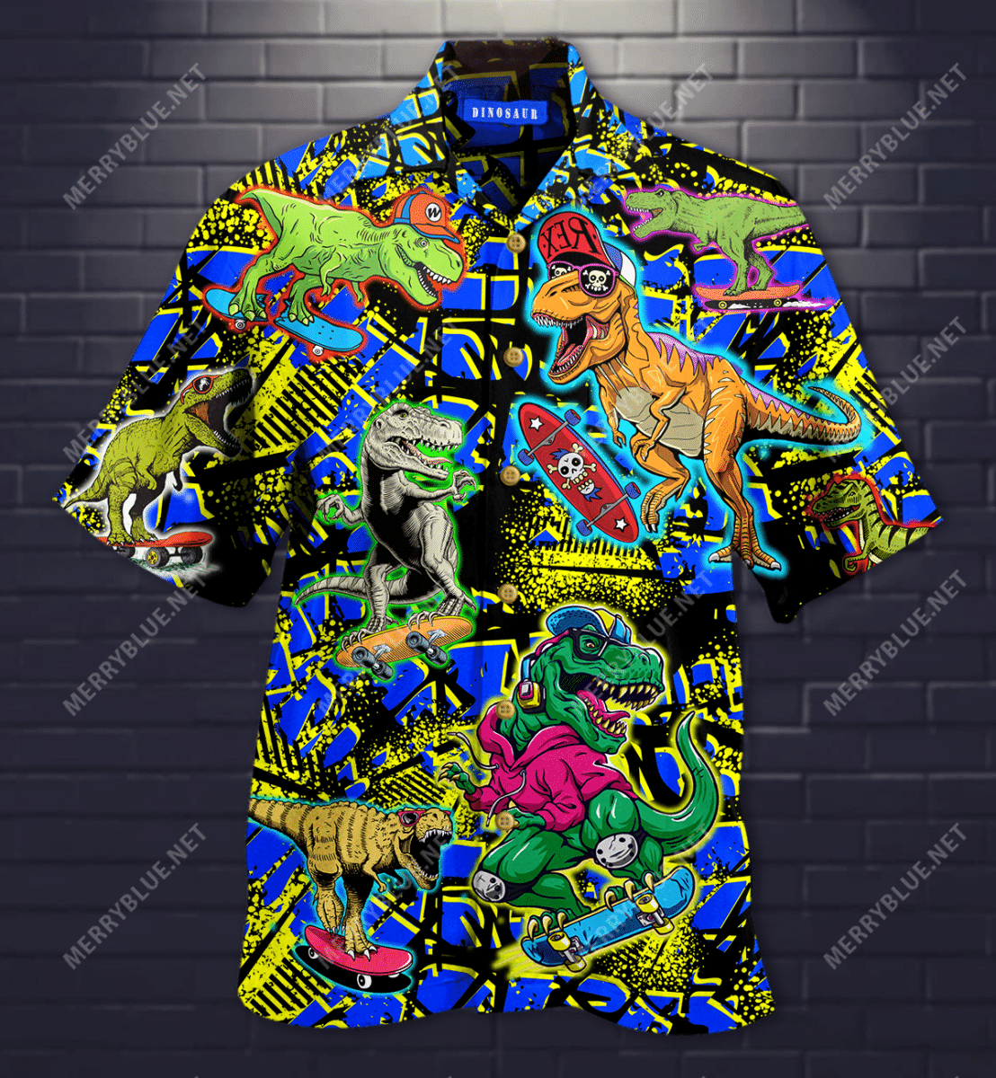 Dinosaur Skateboard Hawaiian Shirt, Hawaiian Shirt Gift, Christmas Gift