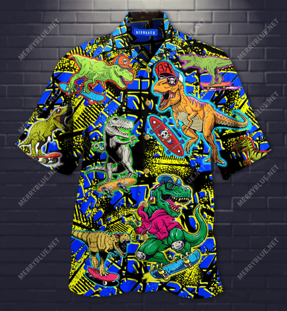Dinosaur Skateboard Hawaiian Shirt, Hawaiian Shirt Gift, Christmas Gift