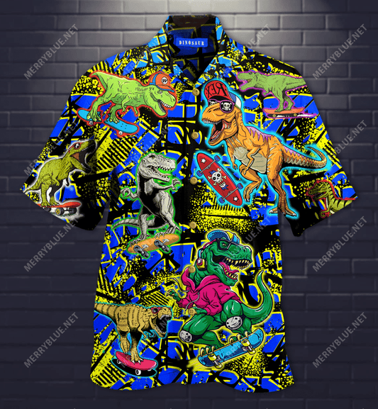 Dinosaur Skateboard Hawaiian Shirt, Hawaiian Shirt Gift, Christmas Gift