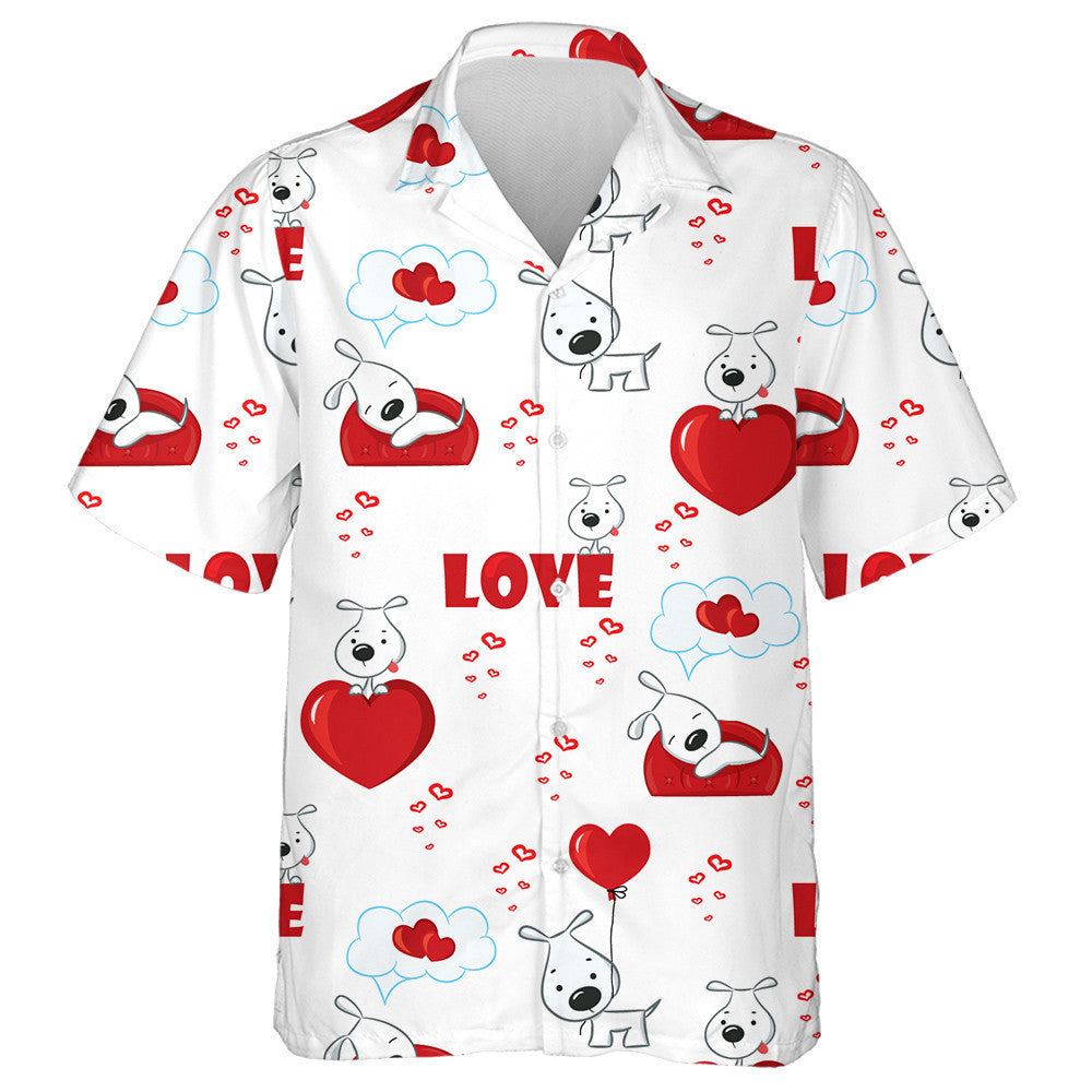 Cute Background With Dogs And Hearts For Valentine's Day Hawaiian Shirt, Hawaiian Shirt Gift, Christmas Gift