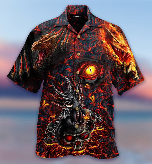 Dragon Skull Lava Hawaiian Aloha Shirt Unisex Shorts Sleeve Colorful Hawaiian Shorts Beach Short Sleeve_Hawaiian Shirt Gift, Christmas Gift