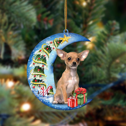 Chihuahua Sit On The Blue Moon-Two Sided Christmas Plastic Hanging Ornament, Christmas Gift, Christmas Decoration