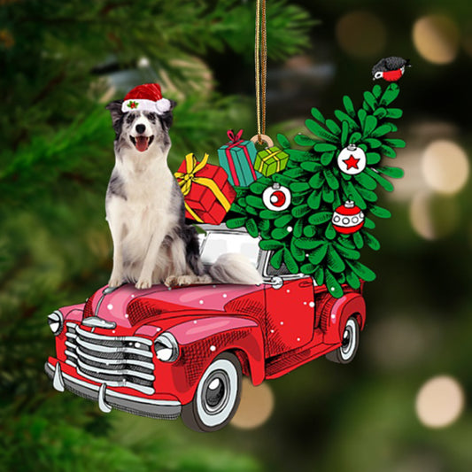 Blue Merle Collie-Pine Truck Hanging Christmas Plastic Hanging Ornament, Christmas Ornament Gift, Christmas Gift, Christmas Decoration