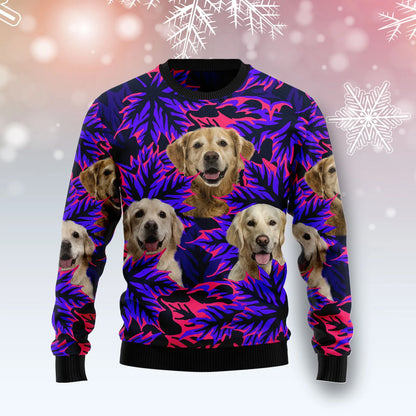 Golden Retriever Leaves unisex womens & mens, couples matching, friends, funny family ugly christmas holiday sweater gifts, Christmas Ugly Sweater