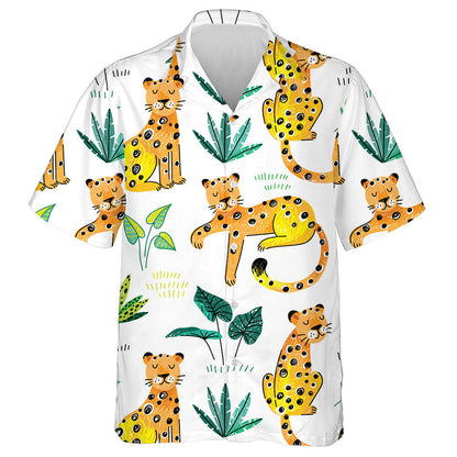 Leopard Hand Drawn Tropical Summer Exotic Plant Hawaiian Shirt, Hawaiian Shirt Gift, Christmas Gift