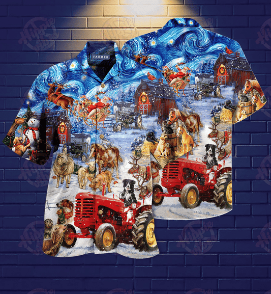 Farmer Night Christmas Hawaiian Shirt_Hawaiian Shirt Gift, Christmas Gift