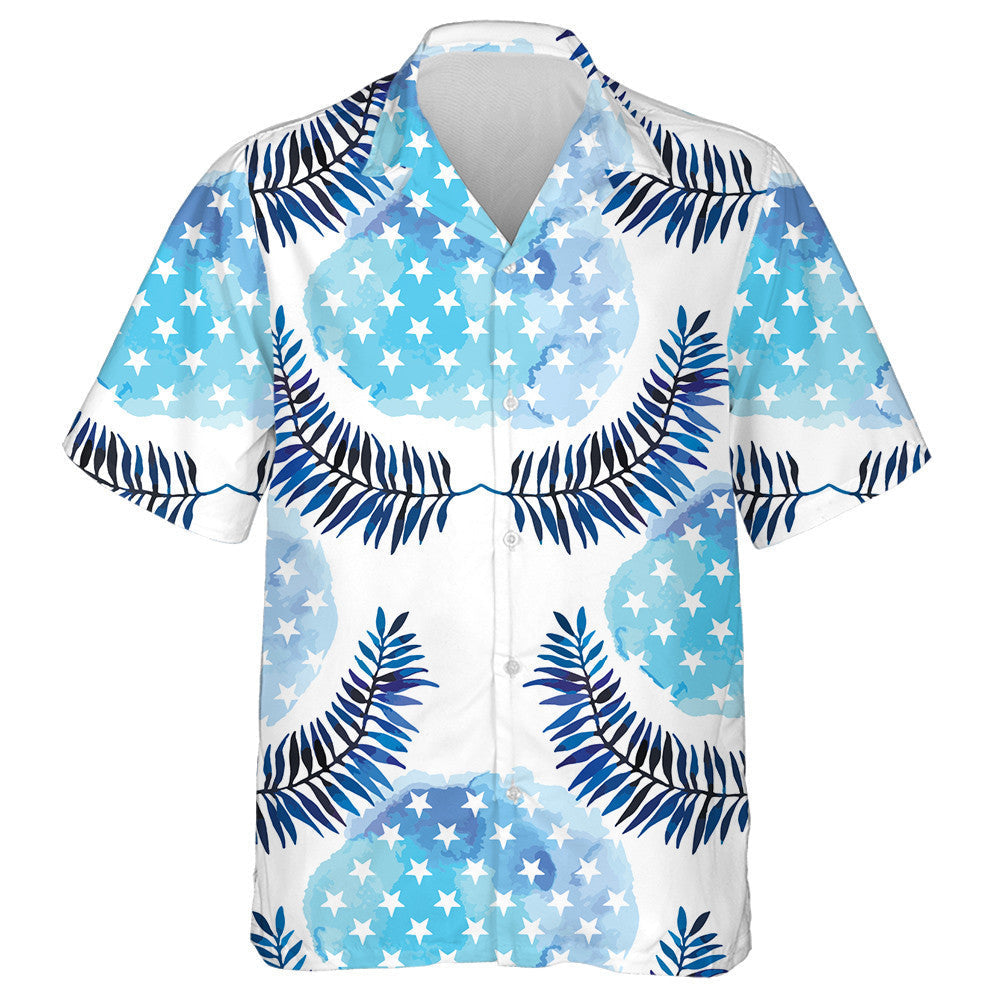 Watercolor Starry Blue Texture With Floral Design Hawaiian Shirt, Hawaiian Shirt Gift, Christmas Gift