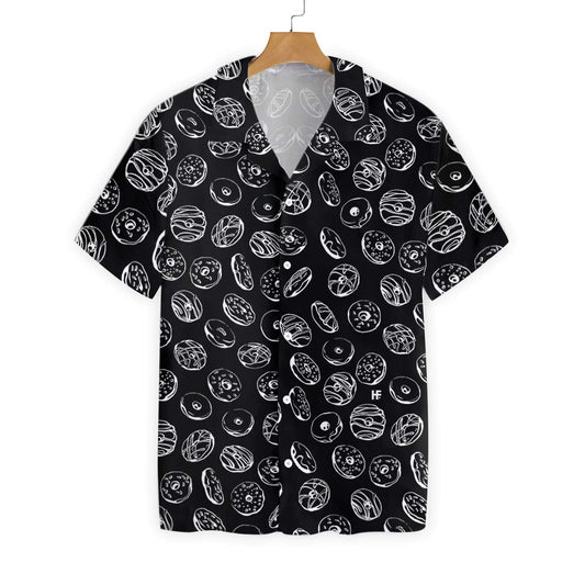 Donut On Black Background Pattern Hawaiian Shirt, Hawaiian Shirt Gift, Christmas Gift