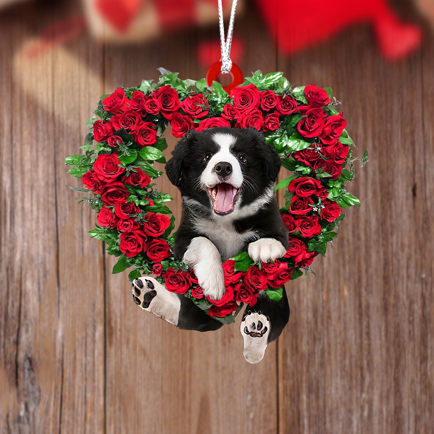 Border Collies-Heart Wreath Two Sides Christmas Plastic Hanging Ornament, Christmas Ornament Gift, Christmas Gift, Christmas Decoration