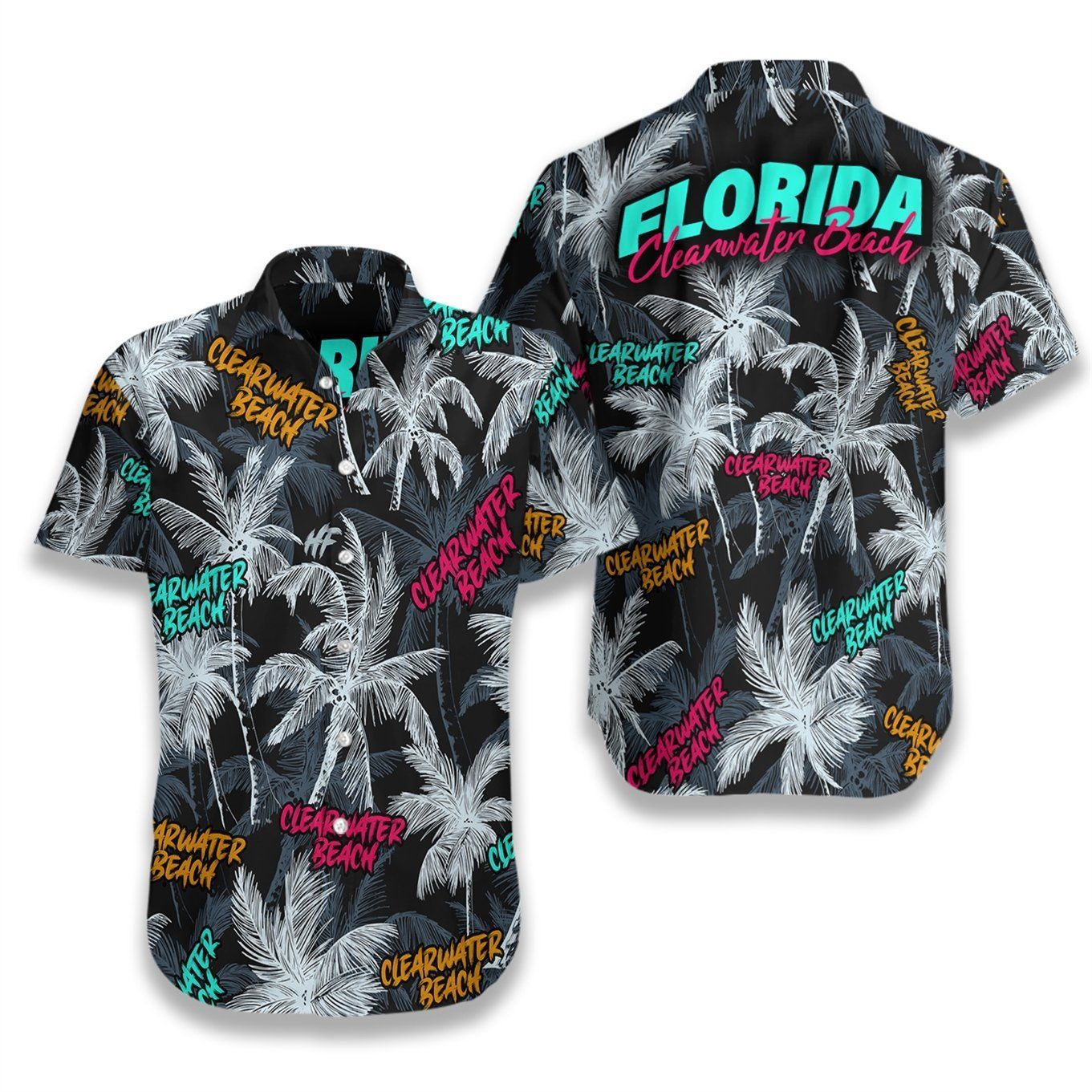 Clearwater Beach Coconut Tree Seamless Hawaiian Aloha Shirt Hawaiian Shorts Beach Short Sleeve_Hawaii Shirt, Hwaiian For Gift