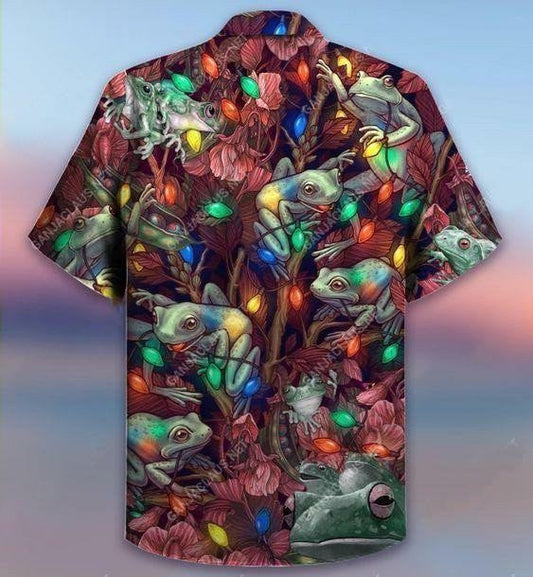 Christmas Colorful Lights Frog Vintage Style Design Hawaiian Shirt, Hawaiian Shirt Gift, Christmas Gift