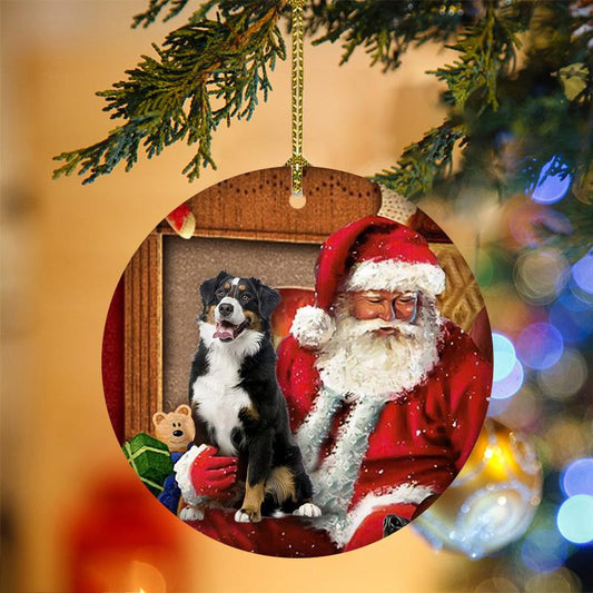 Bernese Mountain Dog With Santa Christmas Christmas Plastic Hanging Ornament, Christmas Ornament Gift, Christmas Gift, Christmas Decoration