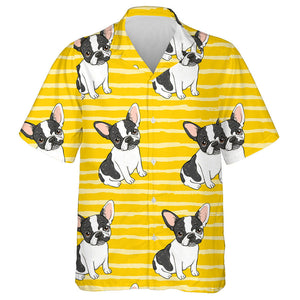 Yellow Stripe With Cute French Bulldogs Hawaiian Shirt, Hwaiian For Gift