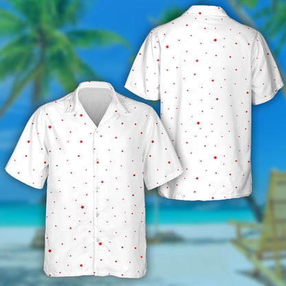 Mini Stars In Red And White Pattern Patriotic Hawaiian Shirt, Hawaiian Shirt Gift, Christmas Gift