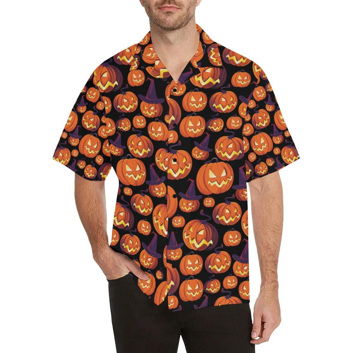 Halloween Carved Pumpkin Lantern Pattern Hawaiian Shirt, Hawaiian For Gift