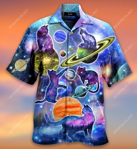 Cosmic Cats Galaxy Fun Hawaiian Shirt, Hwaiian For Gift