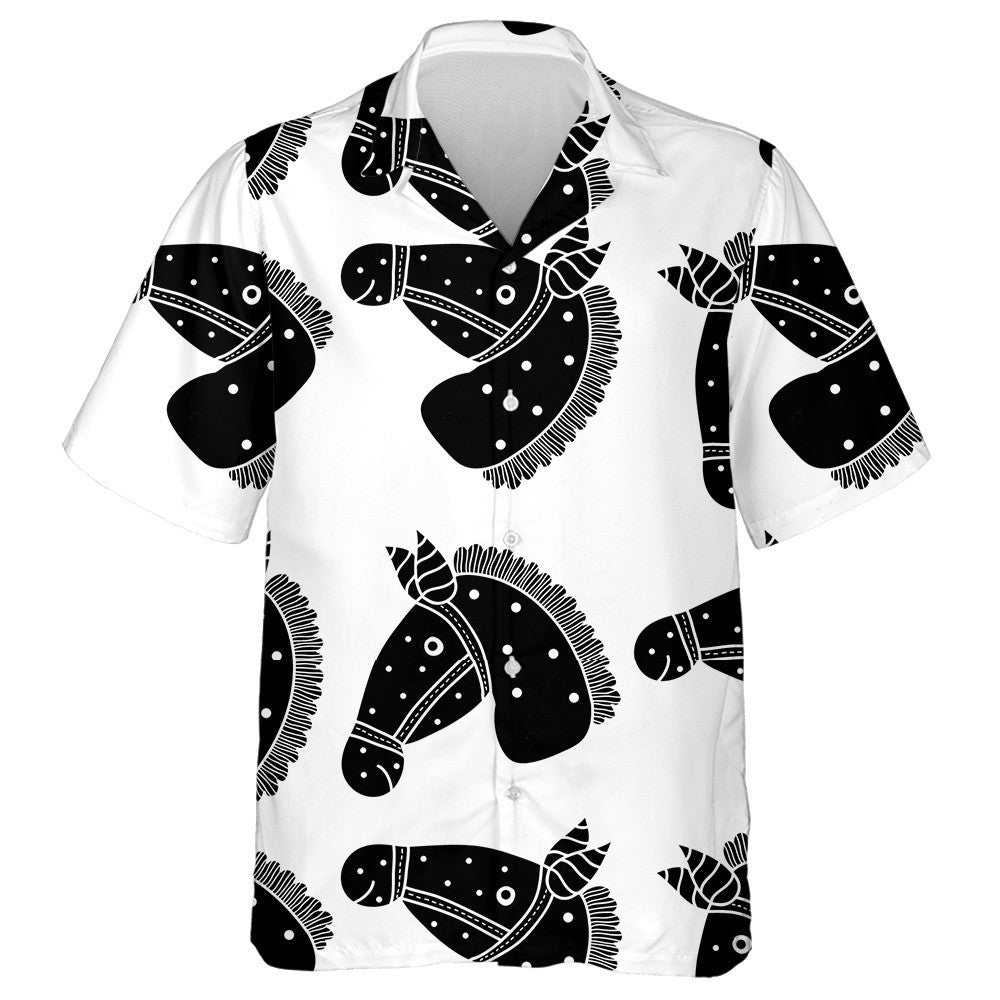Cartoon With Black Horses On White Hawaiian Shirt, Hawaiian For Gift