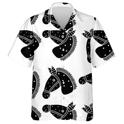 Cartoon With Black Horses On White Hawaiian Shirt, Hawaiian For Gift