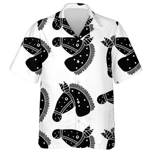 Cartoon With Black Horses On White Hawaiian Shirt, Hawaiian For Gift