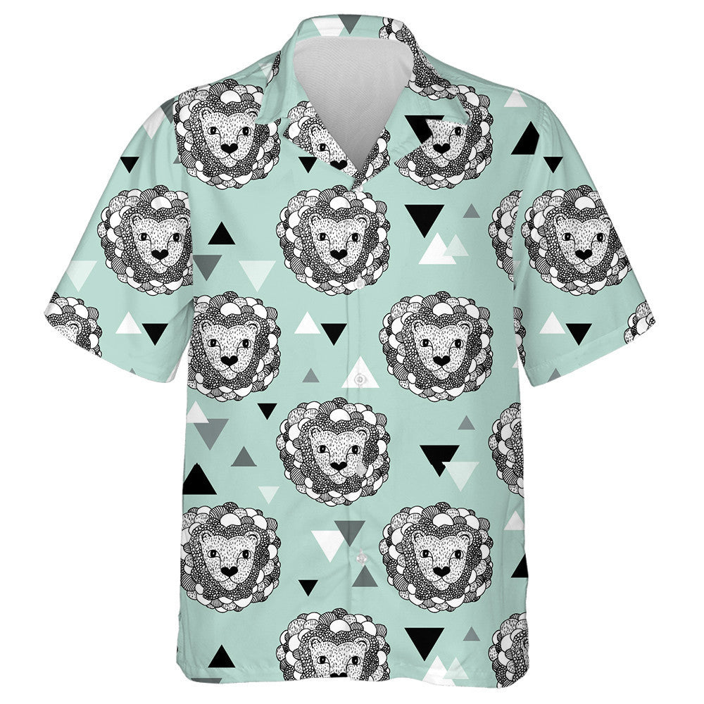 Geometric Jungle Animal Doodle Sketch Illustration Lion Hawaiian Shirt, Hawaiian Shirt Gift, Christmas Gift