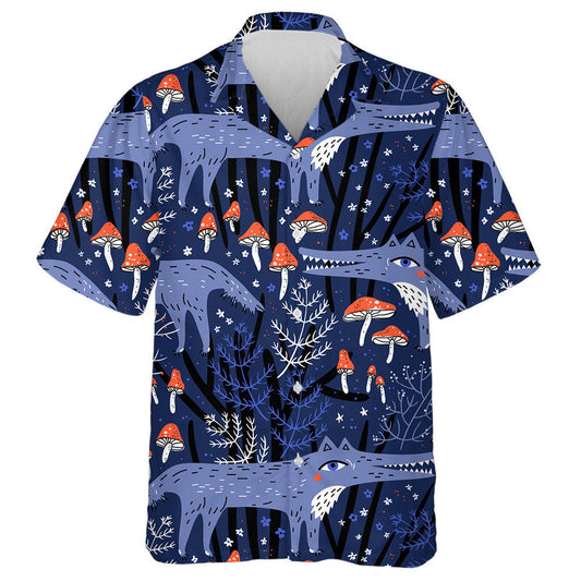 Funny Wolf In A Fairytale Forest Hawaiian Shirt,Hawaiian Shirt Gift, Christmas Gift