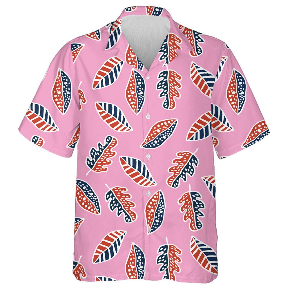 Leaves Hand Drawn Multicolor With American Flag Colors Hawaiian Shirt, Hawaiian Shirt Gift, Christmas Gift