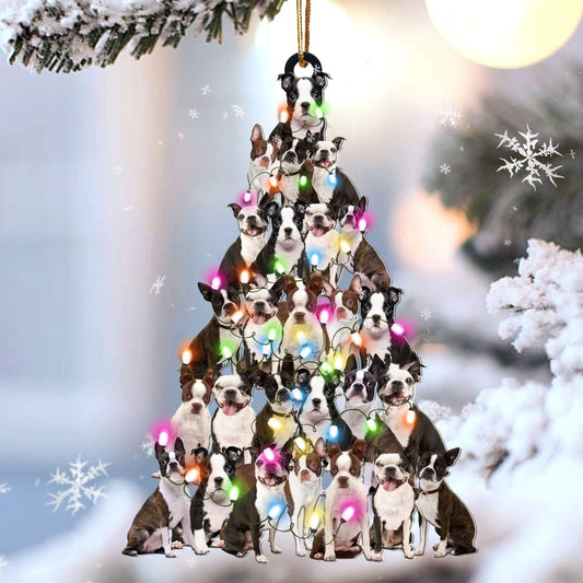 Boston terrier lovely tree gift for boston terrier lover gift for dog mom Christmas Plastic Hanging Ornament, Christmas Ornament Gift, Christmas Gift, Christmas Decoration