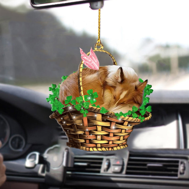 Sheltie-Sleeping Lucky Fairy-Two Sided Car Ornament, Christmas Decoration