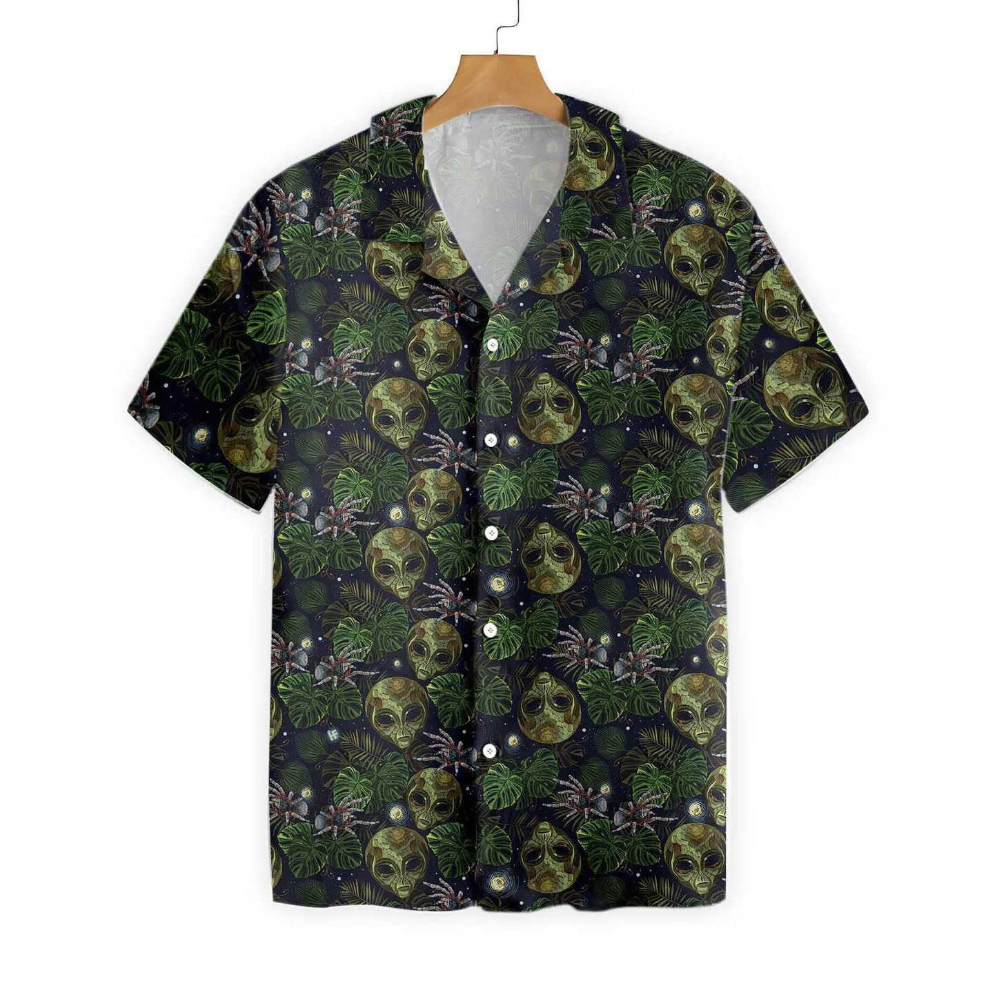 Cool Design Hawaiian Shirt Alien And Spider In Night Tropical Forest, Hawaiian Shirt Gift, Christmas Gift