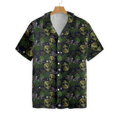 Cool Design Hawaiian Shirt Alien And Spider In Night Tropical Forest, Hawaiian Shirt Gift, Christmas Gift