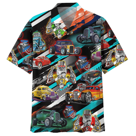 Hot Rod On Stripe Ornamental Hawaiian Shirt, Hawaiian Shirt Gift, Christmas Gift