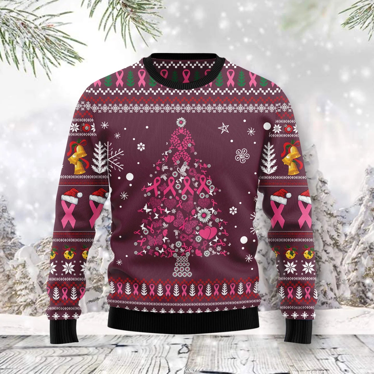 Breast Cancer Christmas Tree unisex womens & mens, couples matching, friends, funny family ugly christmas holiday sweater gifts