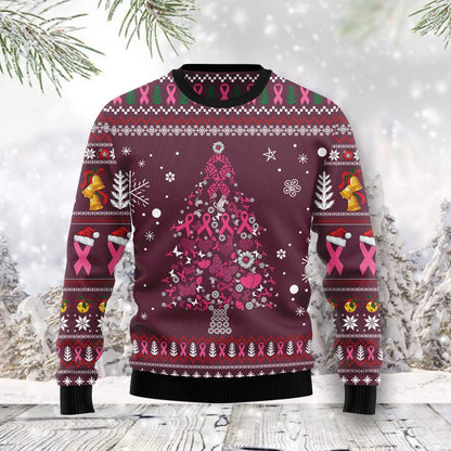 Breast Cancer Christmas Tree unisex womens & mens, couples matching, friends, funny family ugly christmas holiday sweater gifts