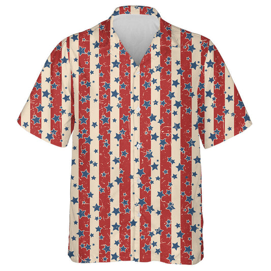 American Patriotic Stars And Stripes Textured In Vintage Colors Hawaiian Shirt, Hawaiian Shirt Gift, Christmas Gift