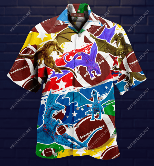 Dragon Play American Football Hawaiian Aloha Shirt Hawaiian Shorts Beach Short Sleeve, Hawaiian Shirt Gift, Christmas Gift